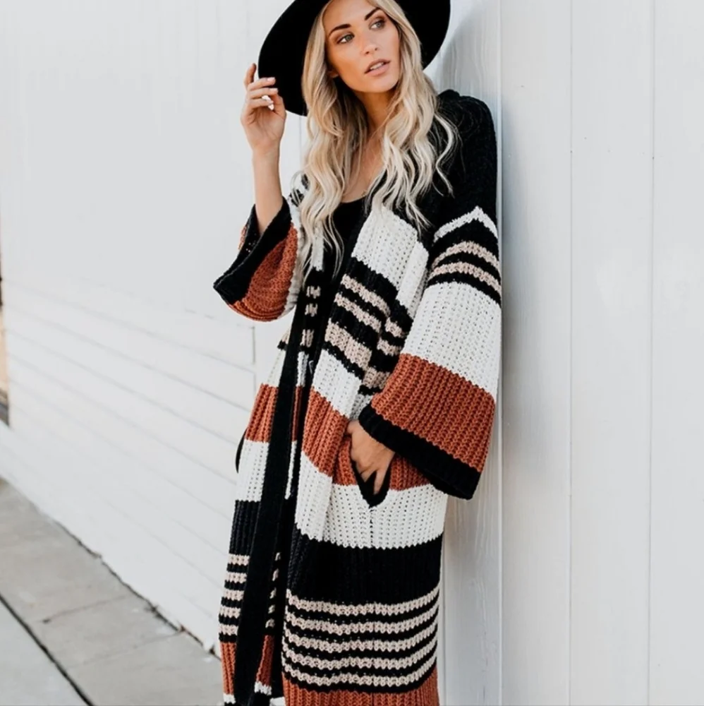 Gorgeous Autumn Spice Colorblock Cardigan Sweater - Picture 3 of 12